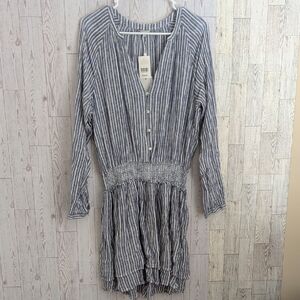 Rails Striped Smocked-Waist Long Sleeve Dress - Blue/White